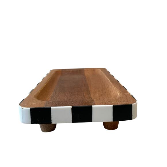 Black & White Checkered Enameled Mango Wood Serving Tray 12x6 Made In India NEW - Picture 14 of 16